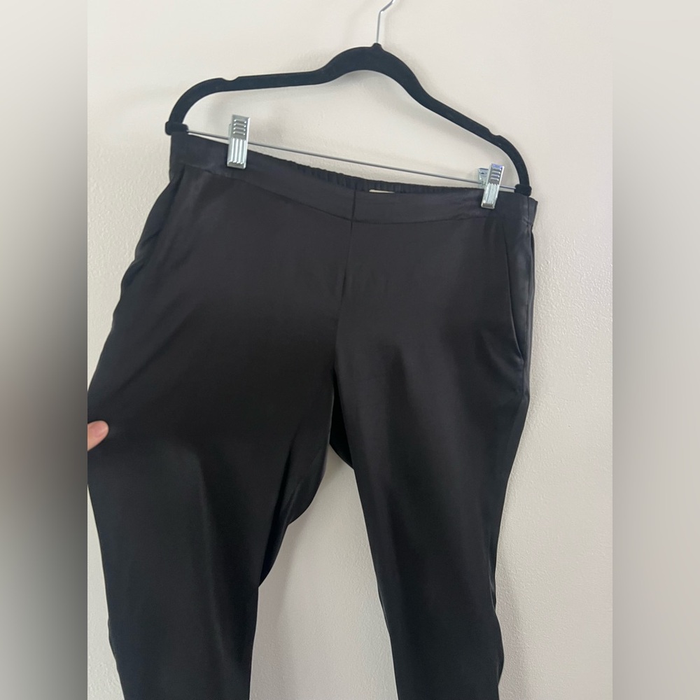 6397 Black 100% Silk Pull-On Crop Straight Leg‎ Pants Size Small - Picture 4 of 10